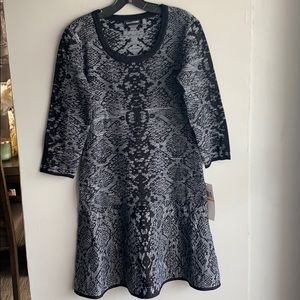 Nina Leonard Snakeskin-Print Sweater Dress
